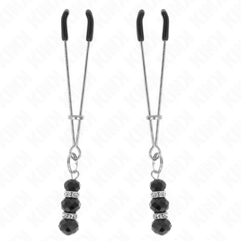 KINK - PINÇAS FINAS DOURADAS COM 3 CONTAS DE VIDRO PRETAS 7 CM - Imagem 2