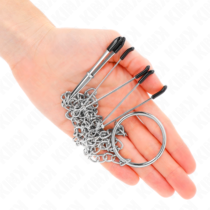 KINK - PINÇAS TRIPLAS PARA BICOS E CLITÓRIS COM CORRENTE MODELO 1 - Imagem 2