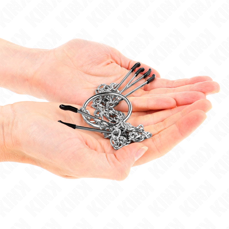 KINK - PINÇAS TRIPLAS PARA BICOS E CLITÓRIS COM CORRENTE MODELO 1 - Imagem 4