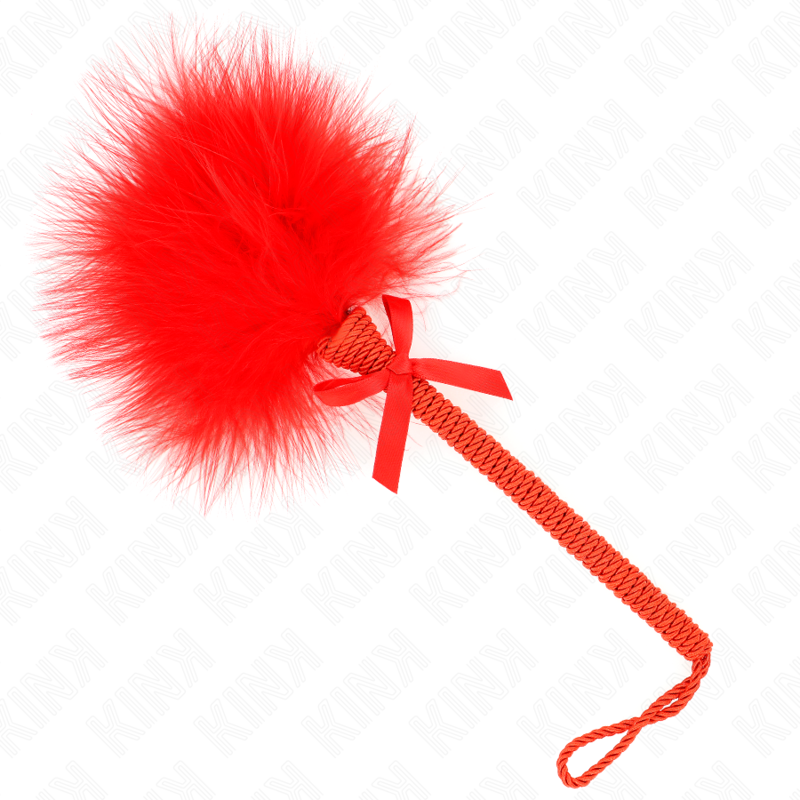 KINK - VARINHA DE CORDA DE NYLON COM PENAS DE CÓCEGAS E LAÇO VERMELHO 25 CM - Imagem 2