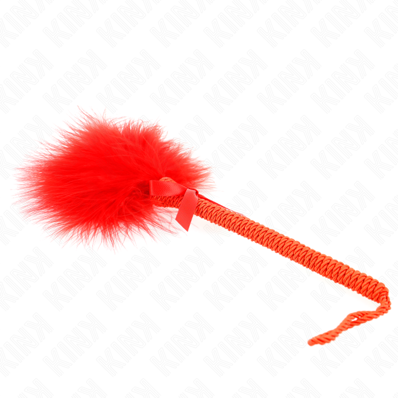 KINK - VARINHA DE CORDA DE NYLON COM PENAS DE CÓCEGAS E LAÇO VERMELHO 25 CM - Imagem 4