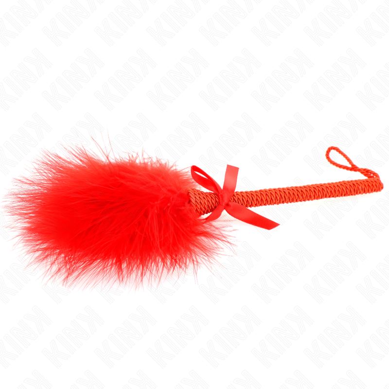KINK - VARINHA DE CORDA DE NYLON COM PENAS DE CÓCEGAS E LAÇO VERMELHO 25 CM - Imagem 3
