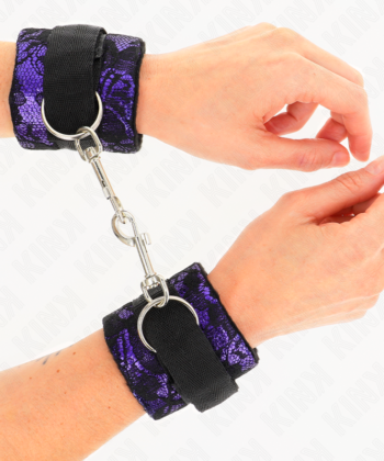KINK - PUNHOS DE RENDA DE VELUDO CURTO E BIND DE NYLON ROXO / PRETO 23 X 6,5 CM