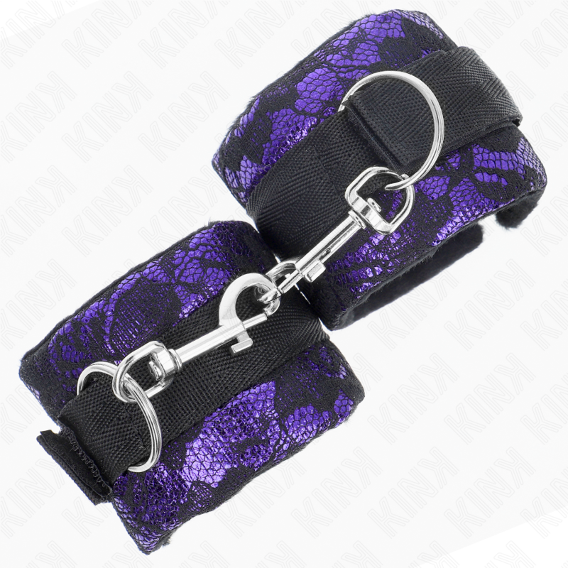 KINK - PUNHOS DE RENDA DE VELUDO CURTO E BIND DE NYLON ROXO / PRETO 23 X 6,5 CM - Imagem 3