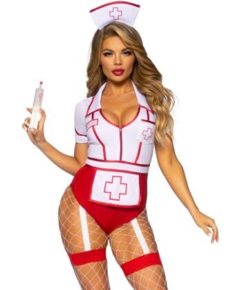 LEG AVENUE - FANTASIA DE ENFERMEIRA SEXY VERMELHO/BRANCO M