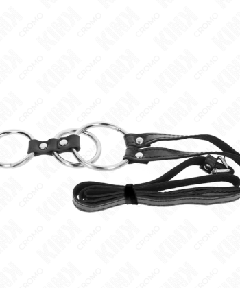 Visão alternativa de KINK - ANEL DE PÊNIS TRIPLO DE METAL 3,8 CM A 5 CM COM CINTO DE COURO 112 CM