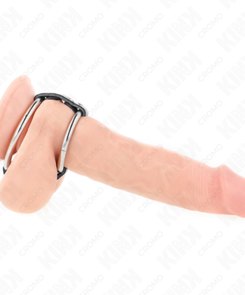 Visão alternativa de KINK - ANEL DE PÊNIS DUPLO DE METAL DE 3,8 CM A 5 CM CONECTADO COM COURO