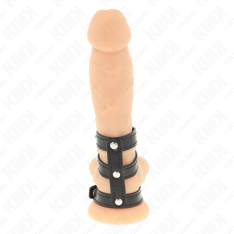 KINK - ANEL DE COURO TRIPLO PARA PÊNIS COM FECHO DE PRESSÃO - Imagem 5