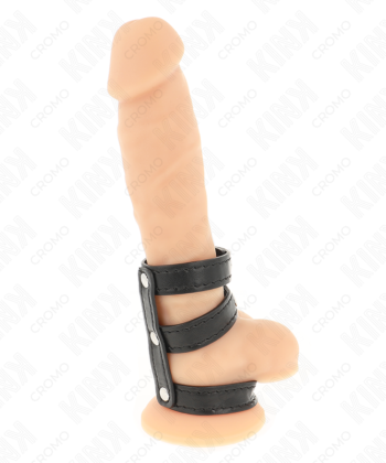 KINK - ANEL DE COURO TRIPLO PARA PÊNIS COM FECHO DE PRESSÃO
