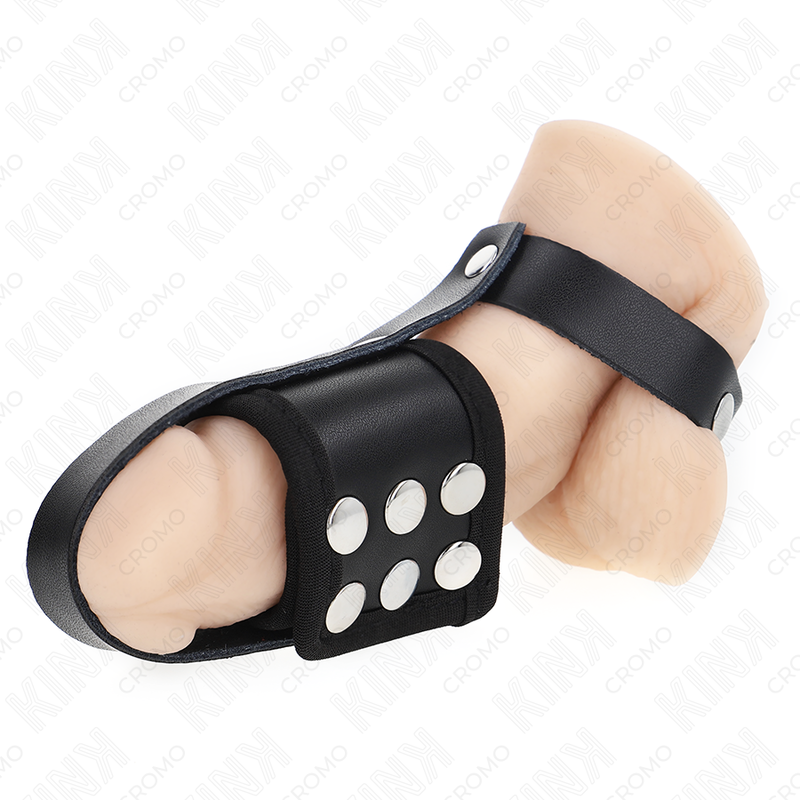 KINK - ANEL DE GAIOLA DE PÊNIS DE COURO COM TIRA DIVISORA DE BOLAS REVESTIDA AJUSTÁVEL - Image 5