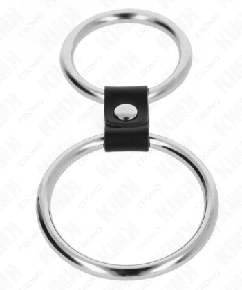 Visão alternativa de KINK - ANEL DE PÊNIS DUPLO DE METAL 3,7 CM A 5 CM CONECTADO POR TIRA DE COURO MODELO 1