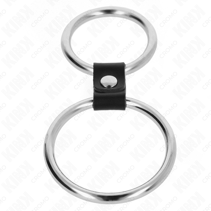 KINK - ANEL DE PÊNIS DUPLO DE METAL 3,7 CM A 5 CM CONECTADO POR TIRA DE COURO MODELO 1 - Imagem 2