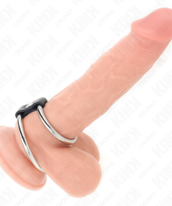 KINK - ANEL DE PÊNIS DUPLO DE METAL 3,7 CM A 5 CM CONECTADO POR TIRA DE COURO MODELO 1