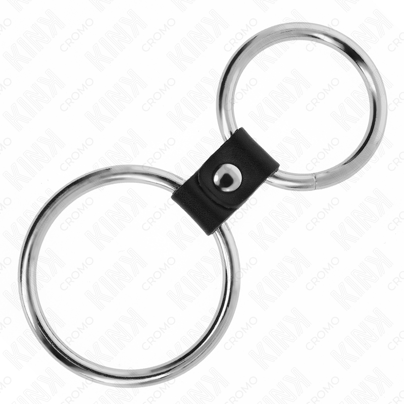 KINK - ANEL DE PÊNIS DUPLO DE METAL 3,7 CM A 5 CM CONECTADO POR TIRA DE COURO MODELO 1 - Imagem 4