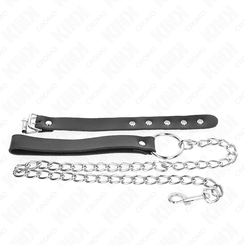 KINK - ANEL DE COURO PARA PÊNIS COM CORRENTE 21,5 X 2 CM E CORRENTE DE METAL 60 CM - Imagem 2