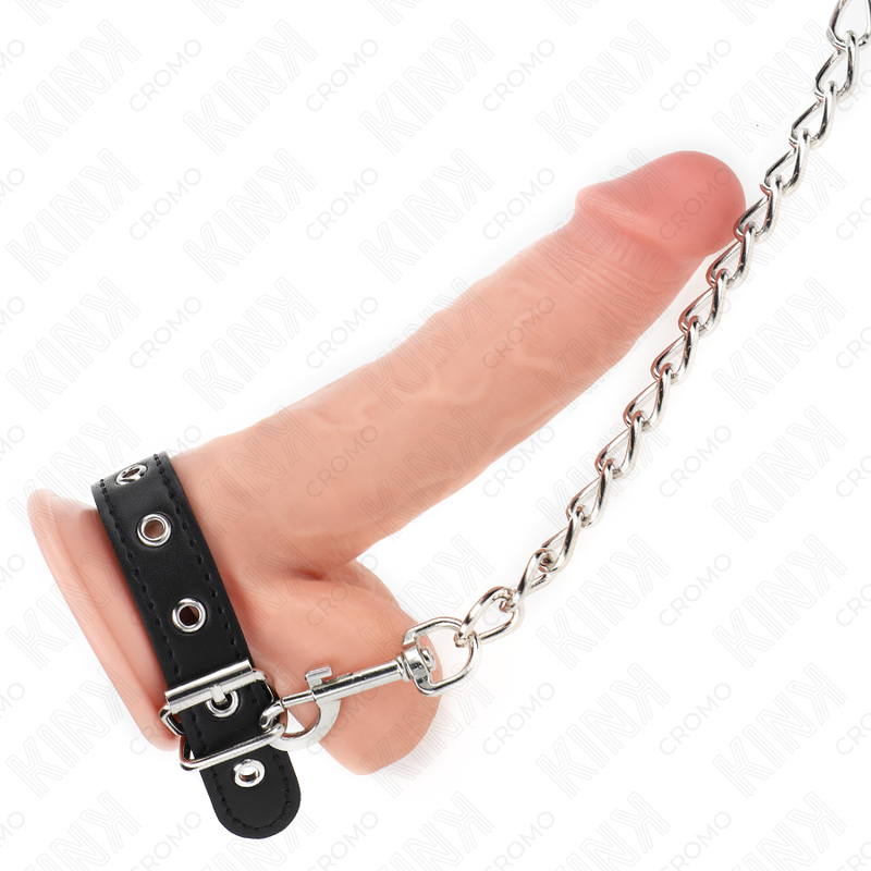KINK - ANEL DE COURO PARA PÊNIS COM CORRENTE 21,5 X 2 CM E CORRENTE DE METAL 60 CM - Imagem 3