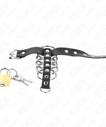 Visão alternativa de KINK - ANEL DE COURO PARA O PÊNIS COM TIRA DE TRAVA 21 X 2 CM E 5 ANÉIS DE METAL DE 3 CM A 4 CM