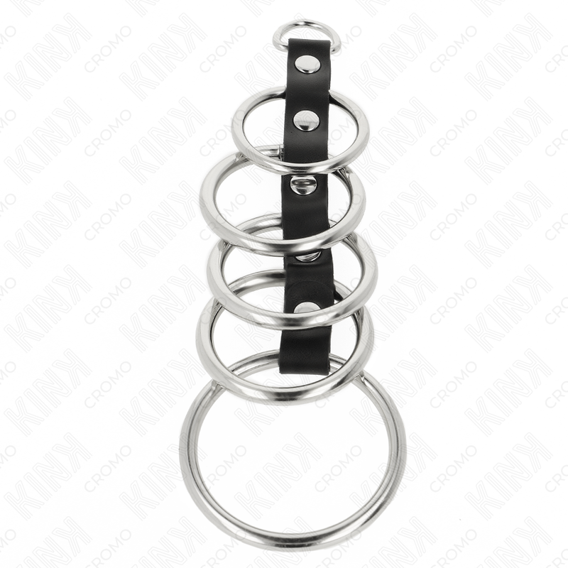 KINK - 5 ANÉIS DE METAL DE 3,2 CM A 5 CM CONECTADOS POR COURO - Imagem 3