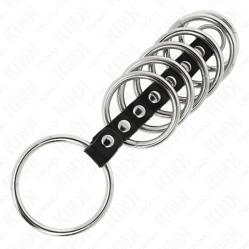 KINK - 7 ANÉIS DE METAL DE 3,2 CM A 5 CM CONECTADOS POR COURO - Imagem 3
