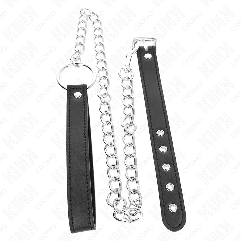 KINK - ANEL DE COURO PARA O PÊNIS 21,5 X 2 CM COM CORRENTE DE METAL DE 60 CM E TIRA DE COURO - Imagem 2
