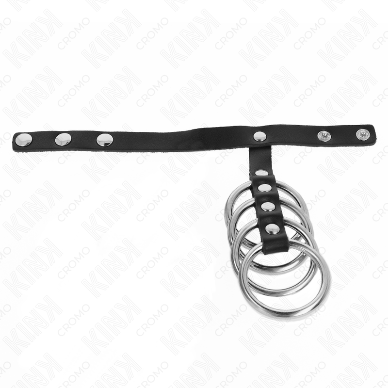 KINK - 4 ANÉIS DE METAL 3,8 CM CONECTADOS COM TIRA DE COURO 22 X 1,5 CM E FECHO DE PRESSÃO - Imagem 2