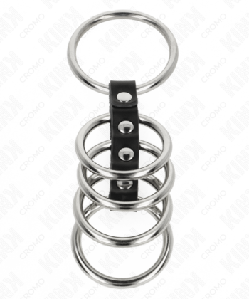 Visão alternativa de KINK - 5 ANÉIS DE PÊNIS DE 3,7 CM A 5 CM DE METAL CONECTADOS POR COURO
