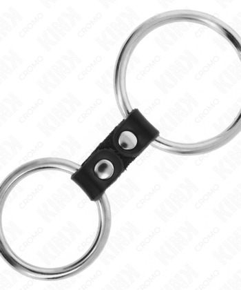 Visão alternativa de KINK - ANEL DE PÊNIS DUPLO DE METAL 3,7 CM A 5 CM CONECTADO POR TIRA DE COURO MODELO 2