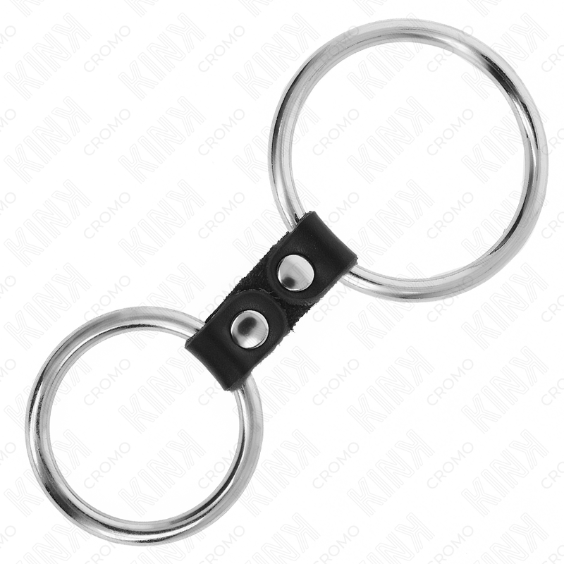 KINK - ANEL DE PÊNIS DUPLO DE METAL 3,7 CM A 5 CM CONECTADO POR TIRA DE COURO MODELO 2 - Image 2