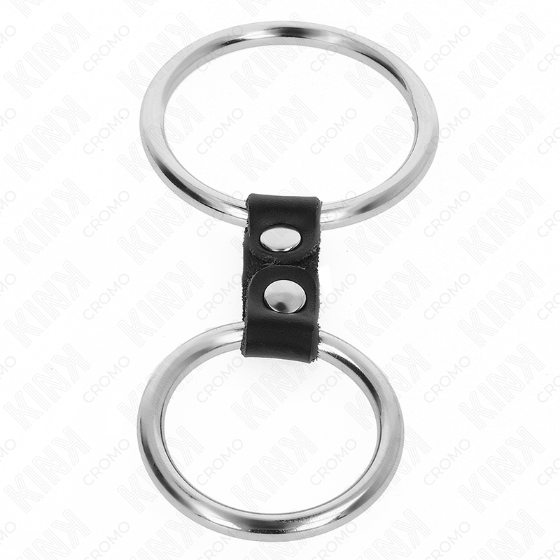 KINK - ANEL DE PÊNIS DUPLO DE METAL 3,7 CM A 5 CM CONECTADO POR TIRA DE COURO MODELO 2 - Image 4
