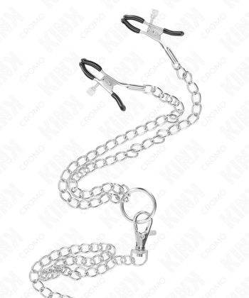 Visão alternativa de KINK - ANEL DE PÊNIS DE METAL TRIPLO CROMADO DE 3 CM A 4,5 CM COM CORRENTE DE METAL DE 26 CM E CLIPES DE MAMILO
