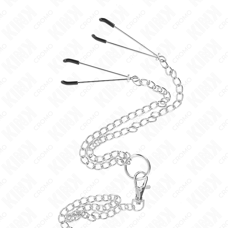 KINK - ANEL DE PÊNIS TRIPLO DE METAL CROMADO DE 3,8 CM A 5 CM COM CORRENTE DE METAL DE 26 CM E GRAMPOS DE MAMILOS MODELO 2 - Image 3