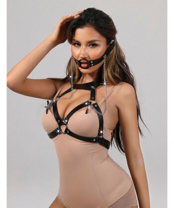 SUBBLIME - 953720 BONDAGE COURO TIRAS BREAST CLAMPS PRETO TAMANHO ÚNICO - Imagem 4