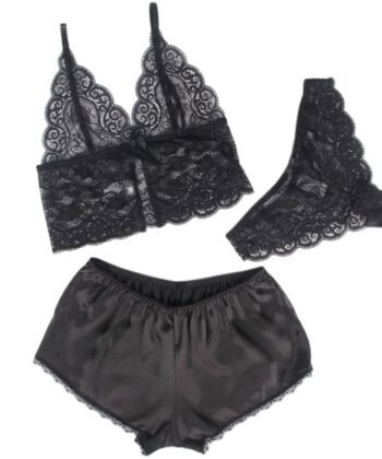 Visão alternativa de SUBBLIME - 953911 CAMISOLA DE SEDA E RENDA + CALCINHA PRETA S/M