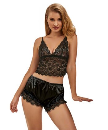 SUBBLIME - 953942 CAMISOLA DE SEDA CASUAL + CALÇA DE RENDA PRETA L/XL