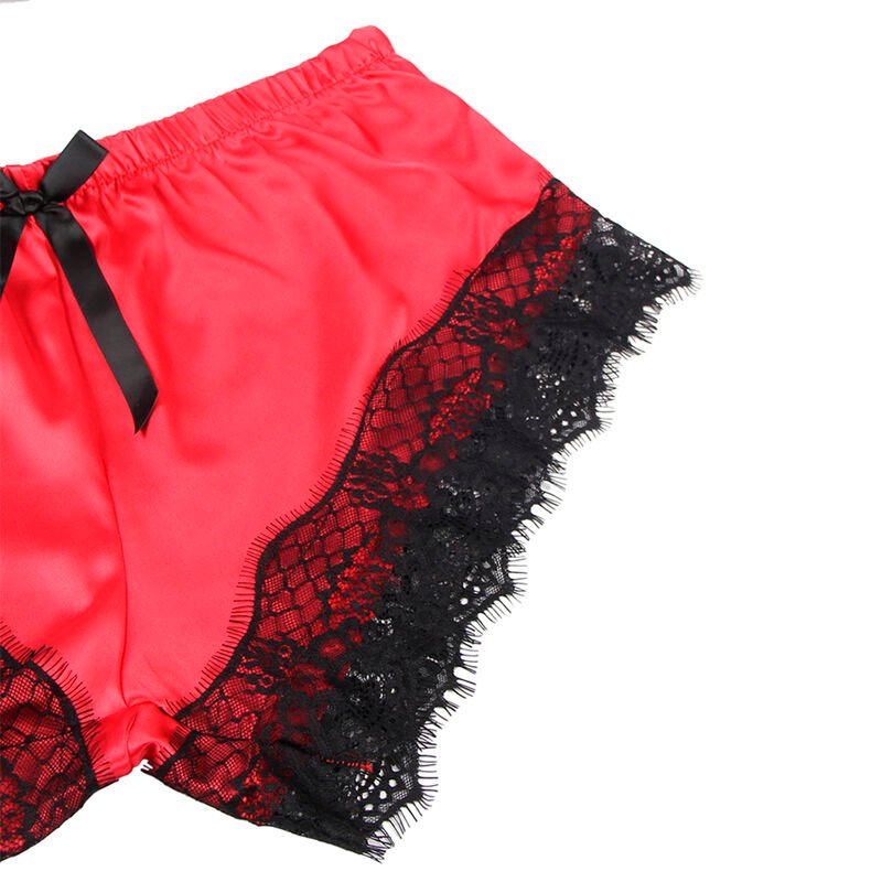SUBBLIME - 953959 CAMISOLA DE SEDA CASUAL + CALÇA DE RENDA PRETA/VERMELHA S/M - Imagem 4