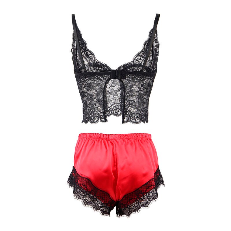 SUBBLIME - 953959 CAMISOLA DE SEDA CASUAL + CALÇA DE RENDA PRETA/VERMELHA S/M - Imagem 5