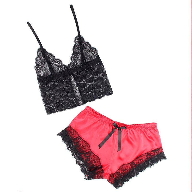 SUBBLIME - 953966 CAMISOLA DE SEDA CASUAL + CALÇA DE RENDA PRETA/VERMELHA L/XL - Imagem 3