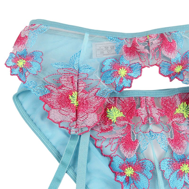 SUBBLIME - 954116 SUTIÃ + CALCINHA COM CINTO-LIGA DESIGN FLORAL AZUL L/XL - Imagem 3