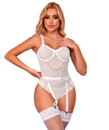 SUBBLIME - 954284 BODY COM CORRENTES + CINTA-LIGA BRANCO S/M