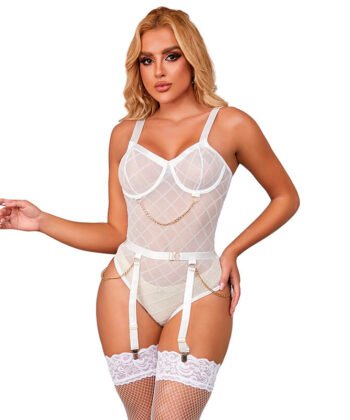 Visão alternativa de SUBBLIME - 954284 BODY COM CORRENTES + CINTA-LIGA BRANCO S/M