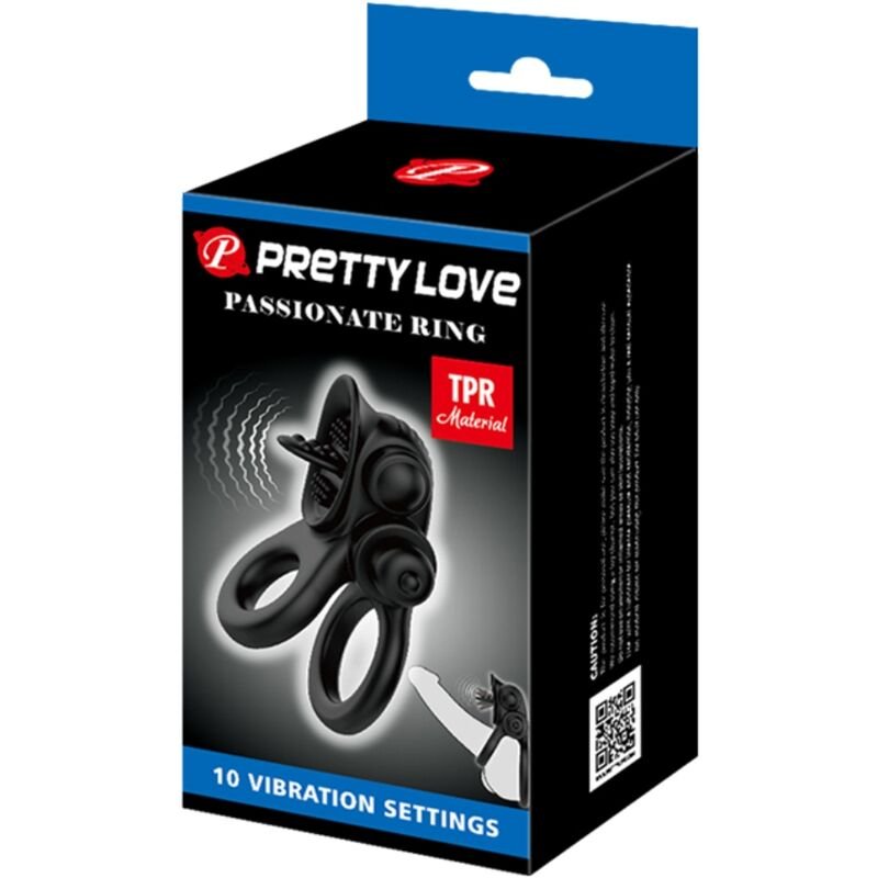 PRETTY LOVE - ANEL APAIXONADO ANEL VIBRATÓRIO DUPLO + ESTIMULADOR DE CLITÓRIS PRETO - Image 3