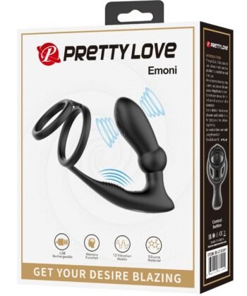 Visão alternativa de PRETTY LOVE - ANEL PENIS EMONI + PLUG ANAL 12 VIBRAÇÕES PRETO