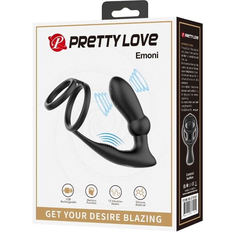 PRETTY LOVE - ANEL PENIS EMONI + PLUG ANAL 12 VIBRAÇÕES PRETO - Imagem 2
