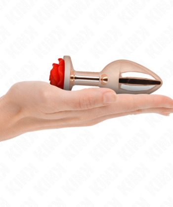KINK - PLUG ANAL ROSA OURO COM ROSA VERMELHA L