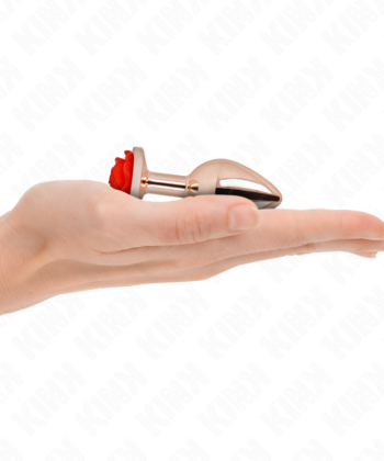 KINK - PLUG ANAL DE OURO ROSA COM ROSA VERMELHA S
