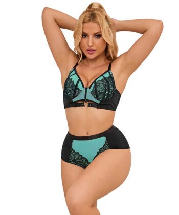 SUBBLIME - 955564 CONJUNTO DE SUTIÃ DE COURO VERDE COM ZÍPER DE MALHA L/XL