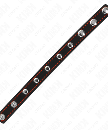 Visão alternativa de KINK - ANEL DE COURO PARA PÊNIS COM FECHO DE PRESSÃO FORRO VERMELHO 21 X 1,5 CM