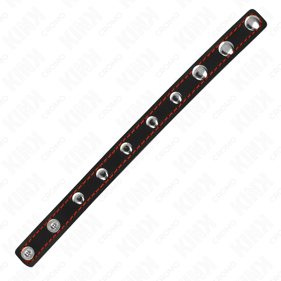 KINK - ANEL DE COURO PARA PÊNIS COM FECHO DE PRESSÃO FORRO VERMELHO 21 X 1,5 CM - Imagem 2