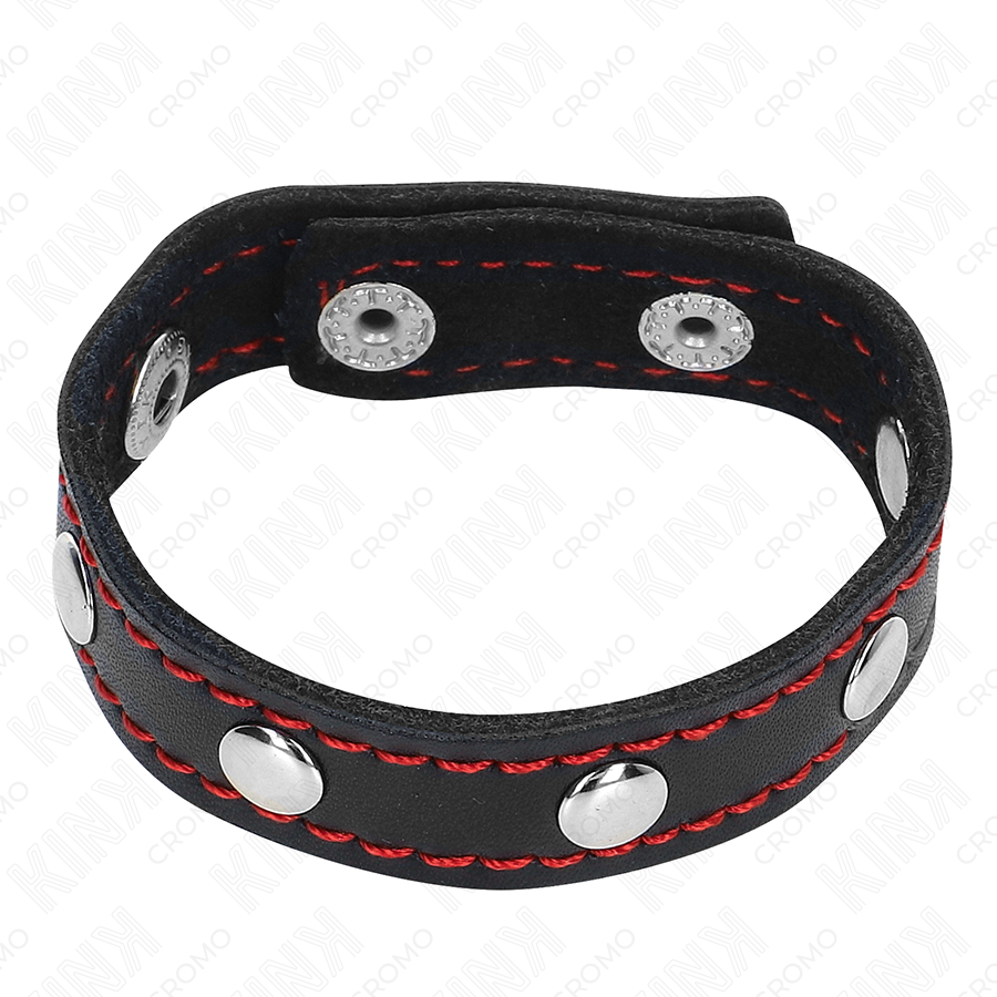 KINK - ANEL DE COURO PARA PÊNIS COM FECHO DE PRESSÃO FORRO VERMELHO 21 X 1,5 CM - Imagem 4