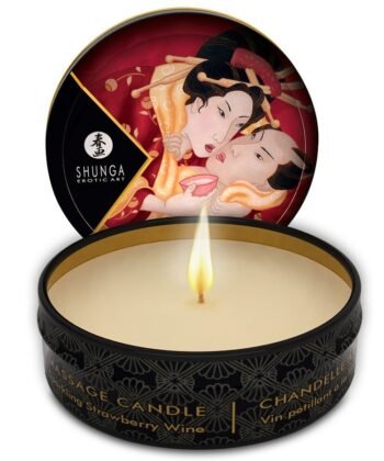 SHUNGA - MINI CARESS POR CANDELIGHT MORANGOS E VELA DE MASSAGEM CAVA 30 ML